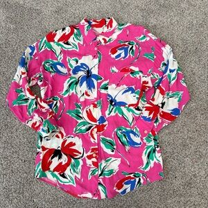 Vintage St Michael Pink Floral Blouse Buttoned Whimsical Colorful Women’s Medium